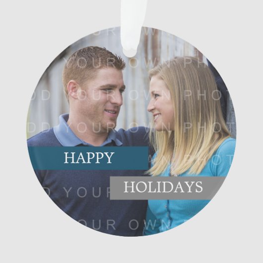 Blue Grey Modern Photo Holiday Ornament (voorkant)