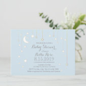 Blue Grey Moon Star Boy Baby shower nodigt uit Kaart (Staand voorkant)
