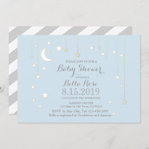 Blue Grey Moon Star Boy Baby shower nodigt uit Kaart