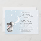 Blue Grey Moon Stars Bunny Baby Shower Invitaties Kaart (Voorkant)