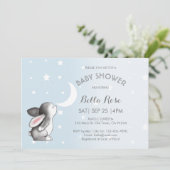 Blue Grey Moon Stars Bunny Baby Shower Invitaties Kaart (Staand voorkant)