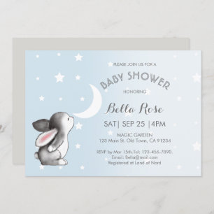 Blue Grey Moon Stars Bunny Baby Shower Invitaties Kaart