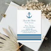 Blue Grey Nautical Anchor Save the Date Invite Kaart