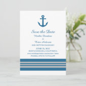 Blue Grey Nautical Anchor Save the Date Invite Kaart (Staand voorkant)