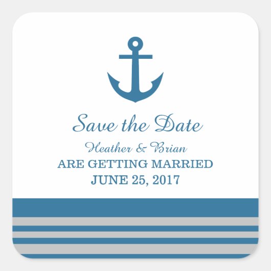 Blue Grey Nautical Anchor Save the Date Stickers (Voorkant)