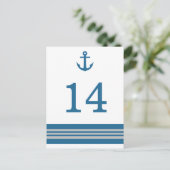 Blue Grey Nautical Anchor Table Number Briefkaart (Staand voorkant)