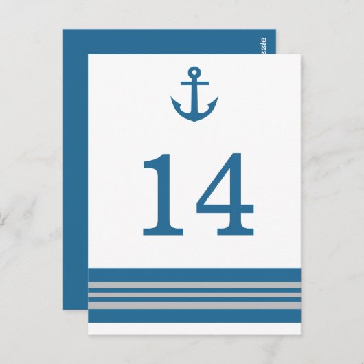 Blue Grey Nautical Anchor Table Number Briefkaart (Voorkant / Achterkant)