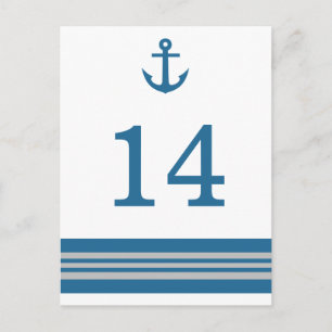 Blue Grey Nautical Anchor Table Number Briefkaart