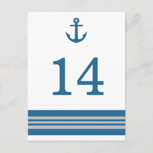 Blue Grey Nautical Anchor Table Number Briefkaart (Voorkant)