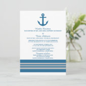 Blue Grey Nautical Anchor Wedding Invite Kaart (Staand voorkant)