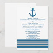 Blue Grey Nautical Anchor Wedding Invite Kaart (Voorkant / Achterkant)