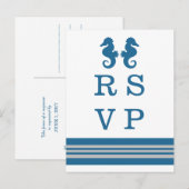 Blue Grey Nautical Seahorse RSVP Briefkaart (Voorkant / Achterkant)