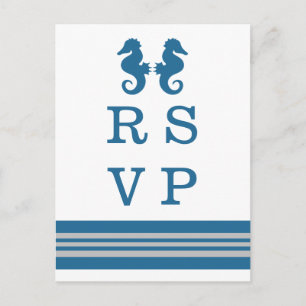 Blue Grey Nautical Seahorse RSVP Briefkaart
