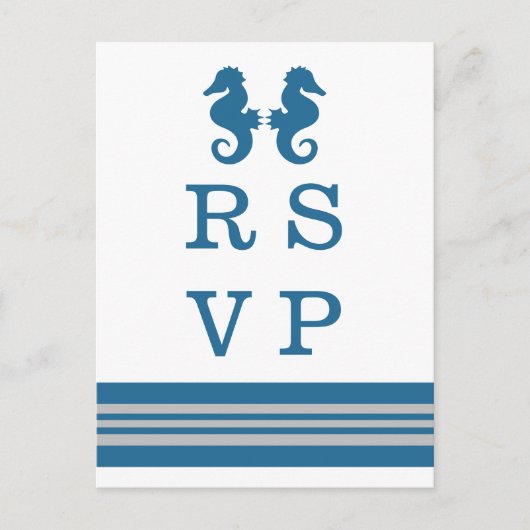 Blue Grey Nautical Seahorse RSVP Briefkaart (Voorkant)