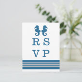 Blue Grey Nautical Seahorse RSVP Briefkaart (Staand voorkant)