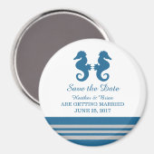 Blue Grey Nautical Seahorse Save the Date Magnet (Voorkant / Achterkant)