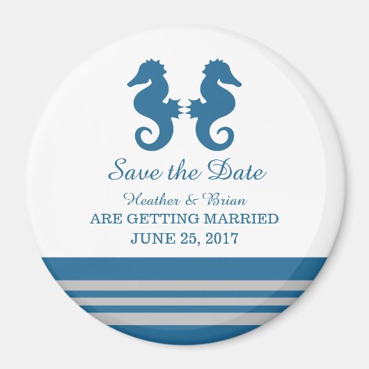 Blue Grey Nautical Seahorse Save the Date Magnet (Voorkant)