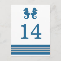 Blue Grey Nautical Seahorse Table Briefkaart
