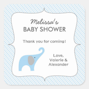 Blue Grey olifant baby shower gunst dank u Vierkante Sticker