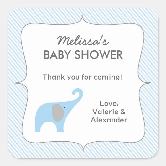Blue Grey olifant baby shower gunst dank u Vierkante Sticker (Voorkant)