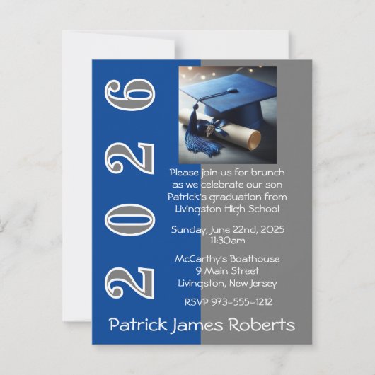 Blue & Grey Outline Design Afstuderen Invitation Kaart (Voorkant)
