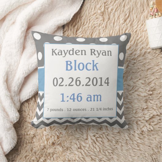 Blue Grey Personalized Baby Announcement Pillow Kussen (Deken)