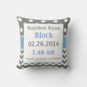 Blue Grey Personalized Baby Announcement Pillow Kussen (Voorkant)
