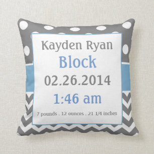 Blue Grey Personalized Baby Announcement Pillow Kussen