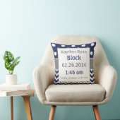 Blue Grey Personalized Baby Announcement Pillow Kussen (Stoel)
