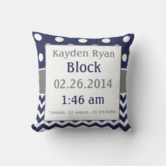 Blue Grey Personalized Baby Announcement Pillow Kussen (Voorkant)