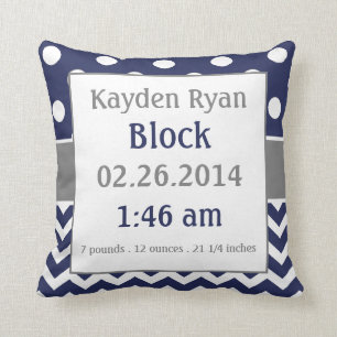 Blue Grey Personalized Baby Announcement Pillow Kussen