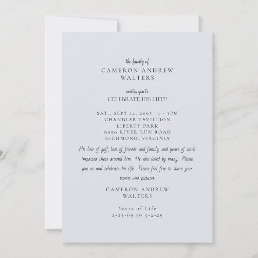 Blue Grey Photo Celebration of Life Kaart (Voorkant)