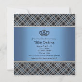 Blue Grey Plaid Baby shower Kaart (Achterkant)