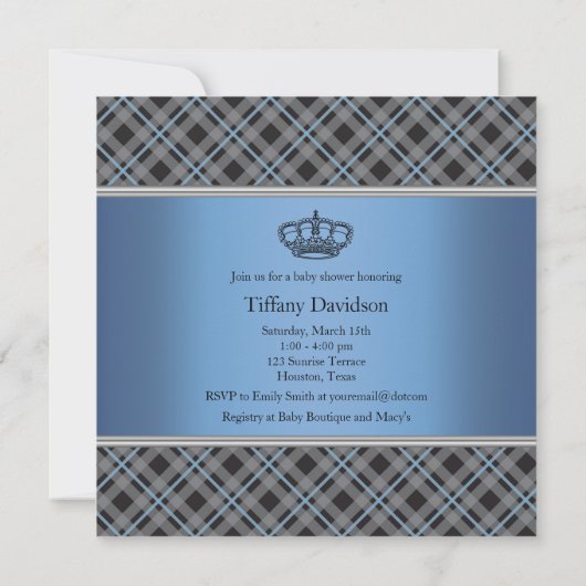 Blue Grey Plaid Baby shower Kaart (Achterkant)