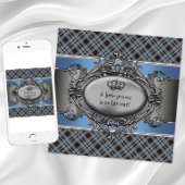 Blue Grey Plaid Baby shower Kaart