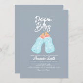 Blue Grey Poppin Bottles Baby shower Uitnodiging (Voorkant / Achterkant)