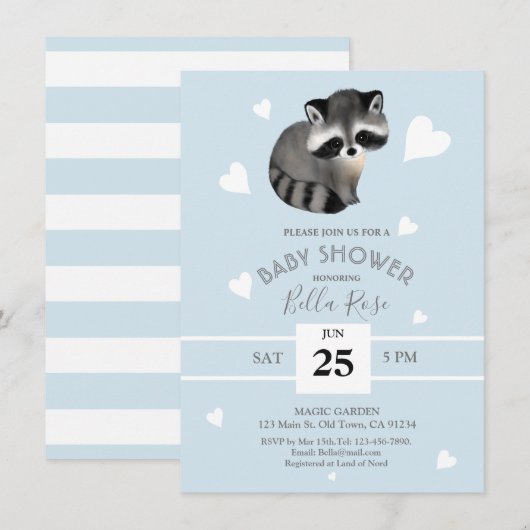 Blue Grey Raccoon Baby Shower-uitvindingen Kaart (Voorkant / Achterkant)