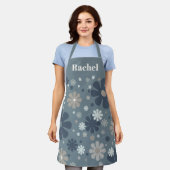 Blue Grey Retro Floral, aangepast patroon Schort (Gedragen)