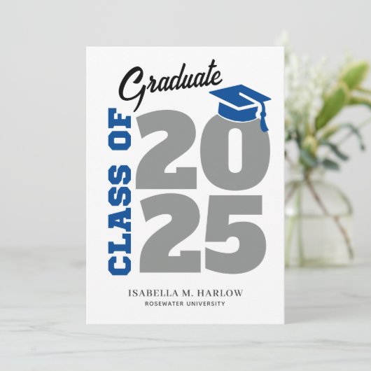 Blue Grey Retro University College Afstuderen Aankondiging (Staand voorkant)