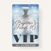 Blue Grey Silver Sparkle Dress Sweet 16 VIP Pass Badge (Achterkant)