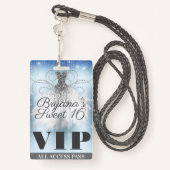 Blue Grey Silver Sparkle Dress Sweet 16 VIP Pass Badge (Achterkant met draagriem)