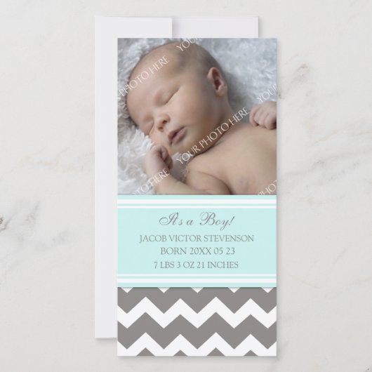 Blue Grey Sjabloon Nieuwe Baby Geboorteaankondigin (Voorkant)