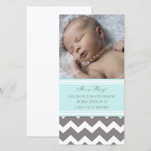 Blue Grey Sjabloon Nieuwe Baby Geboorteaankondigin (Voorkant / Achterkant)