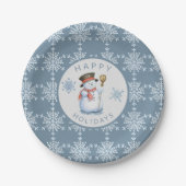 Blue Grey Snowflakes Snowman Holiday Party Papieren Bordje (Voorkant)