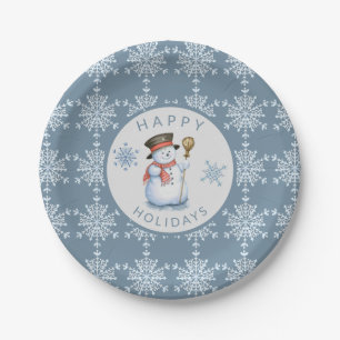 Blue Grey Snowflakes Snowman Holiday Party Papieren Bordje