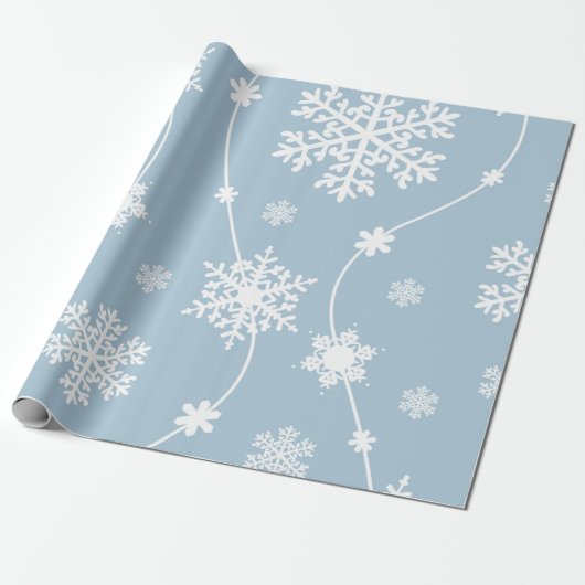Blue Grey Snowflakes Winter Wonderland Holiday Cadeaupapier (Uitgerold)