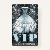 Blue Grey Sparkle Dress Sweet 16 VIP Pass Badge (Voorkant)