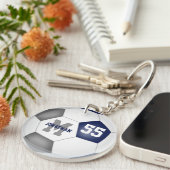 Blue Grey Speler Naam Nummer Soccer Bag label Sleutelhanger (Voorkant Rechts)