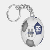 Blue Grey Speler Naam Nummer Soccer Bag label Sleutelhanger (Voorkant Links)