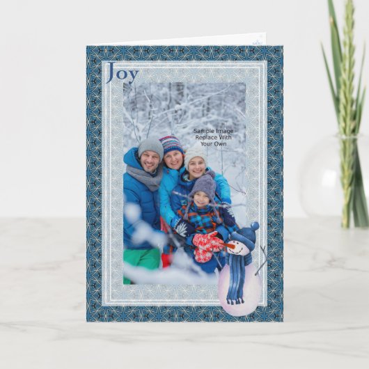 Blue Grey Star Pattern en Snowman Kerstmis Feestdagen Kaart (Voorkant)